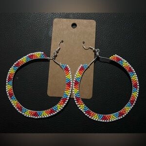 Sea bead, rainbow hoop, earrings